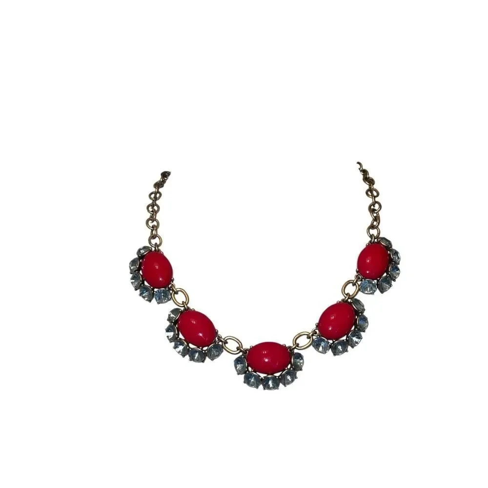 Stella & Dot Women's Mae Cabochon Statement Necklace Red Gold-tone OS